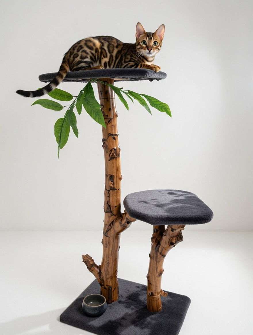 Handmade Cat Tree 135 cm – 2 Large 50x35 cm Platforms + 2-Year Warranty | Real Natural Branches
