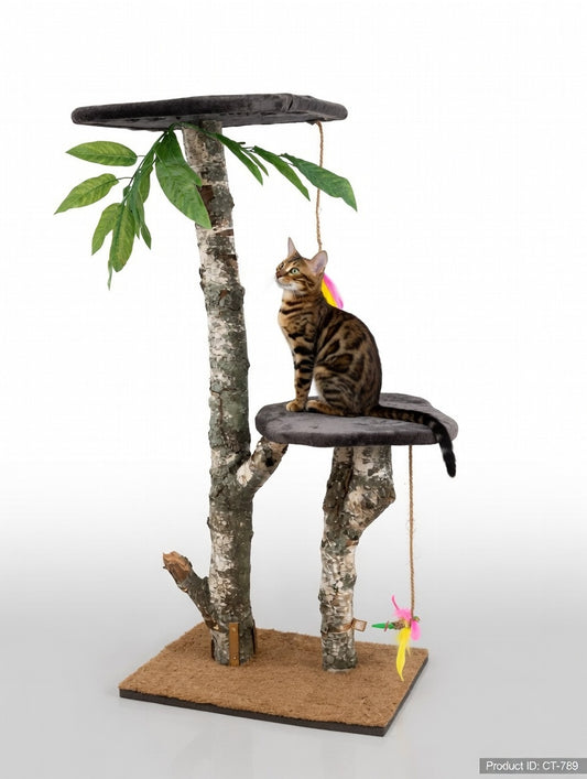 Handmade Cat Tree 135 cm – 2 Large 50x35 cm Platforms + 2-Year Warranty | Real Natural Branches